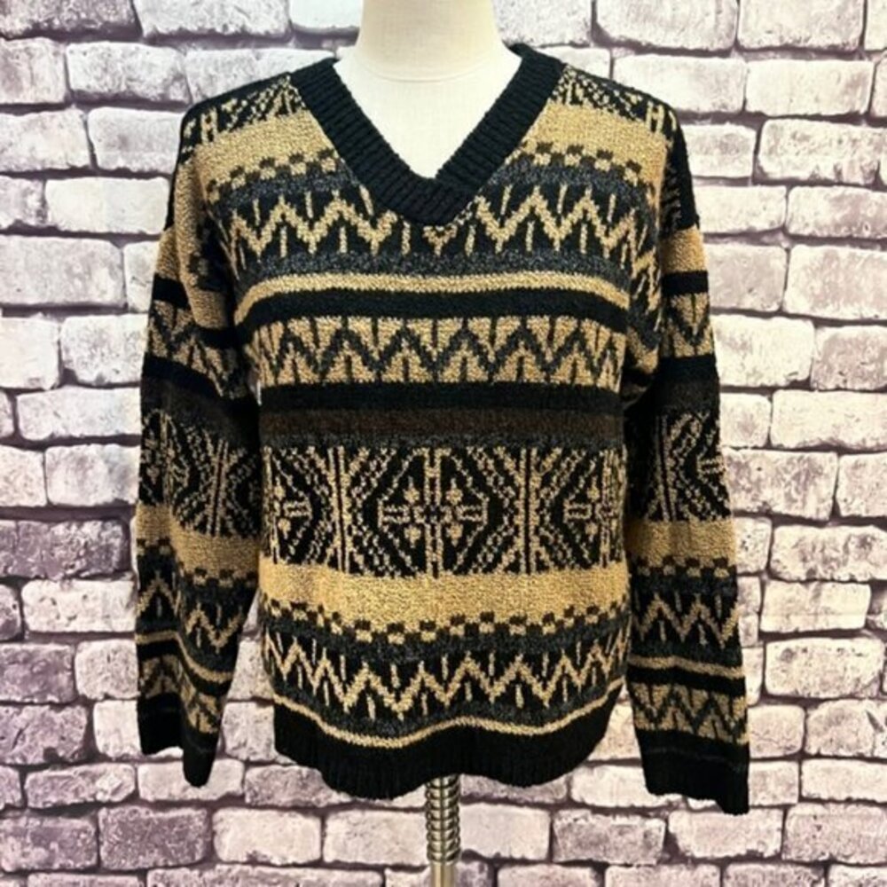 Kathy Ireland Vintage V-Neck Long Sleeve Pullover Sweater Size Medium